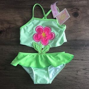 NWT neon gingham flower swimsuit 18 mos